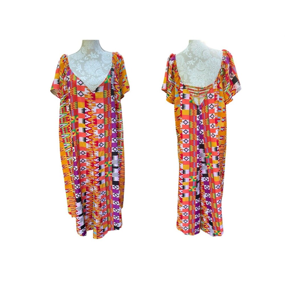 Ellen Weaver 3X Aztec Tribal Print Romper Jumpsuit Colorful Boho Festival Lounge